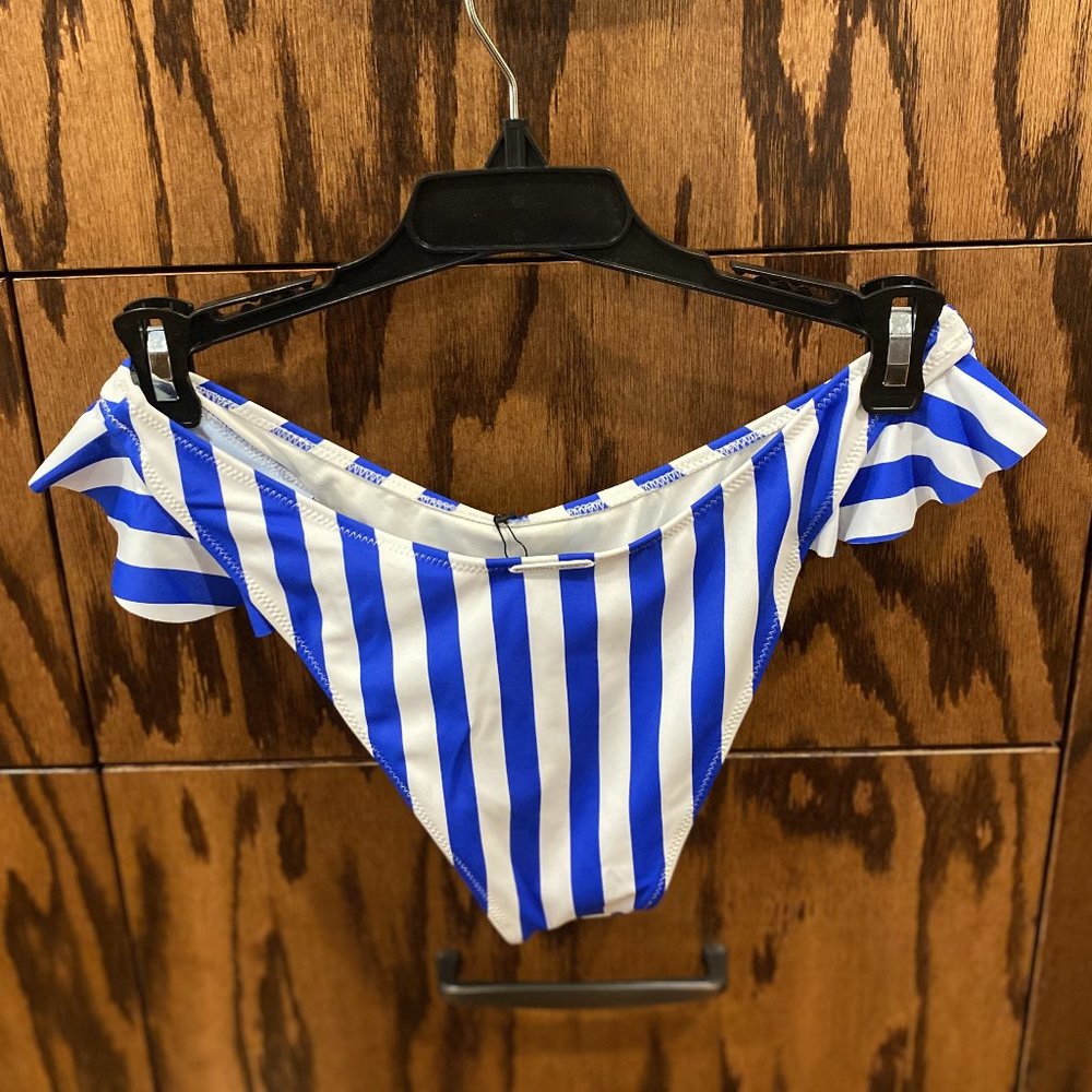 Kendall + Kylie - Bikini Ruffle Bottom Swimwear - Blue / White - Size S